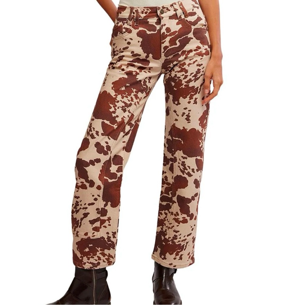 We the Free / Free People Risk Taker Cow Print Jean NWT Size 27